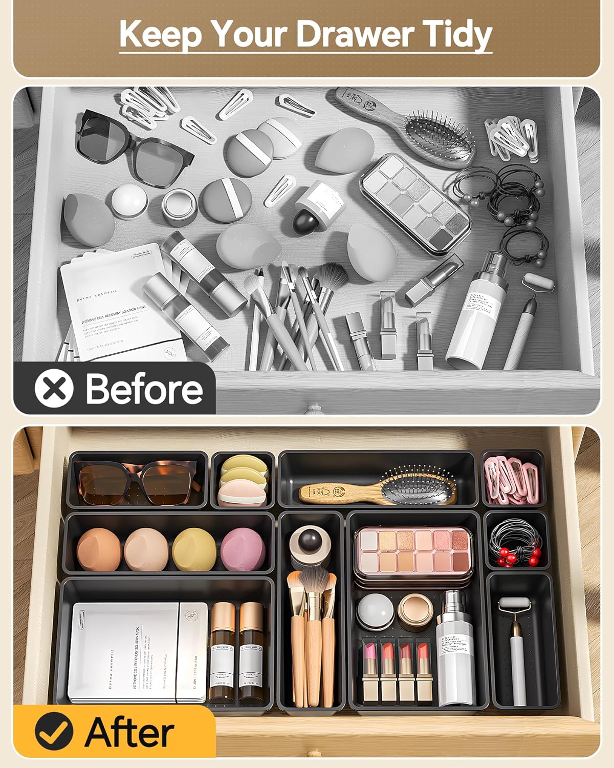 Ordalyne 25-Piece Drawer Organizer Set — 4 Sizes to Sort Any Drawer, From Makeup to Utensils | Stackable Trays
