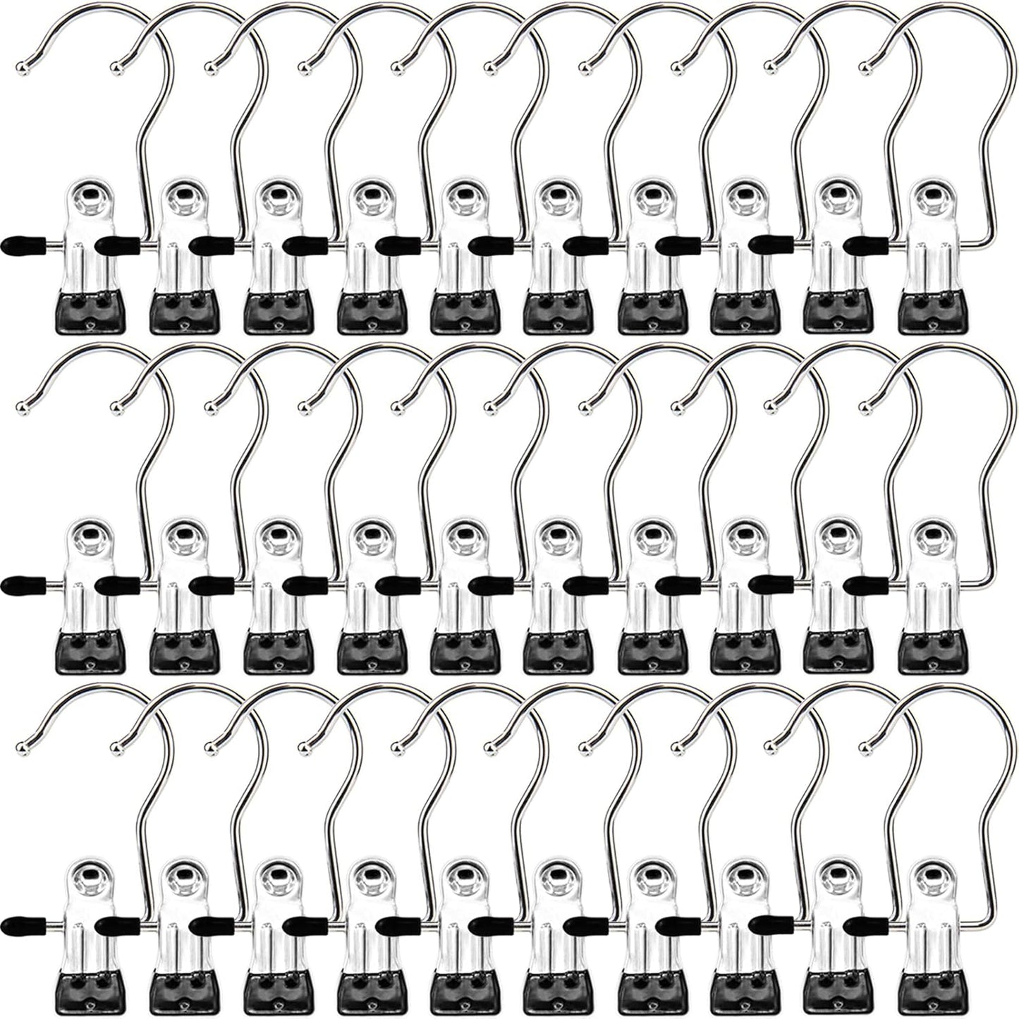 Ordalyne Boot & Laundry Hanger Clips — Clip Boots, Socks & Towels Anywhere, 360° Rotating Hook | 16/30-Pack, Stainless Steel