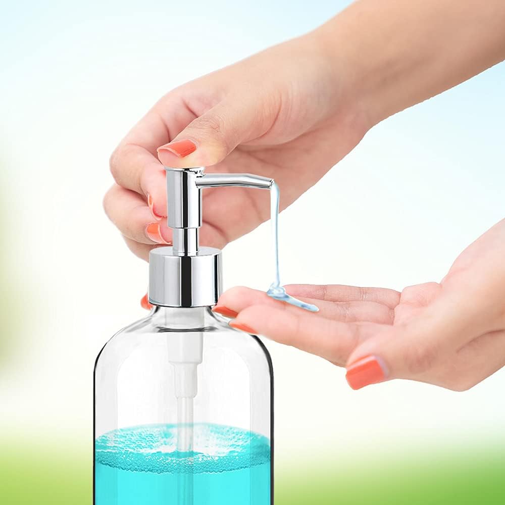 Ordalyne Clear Soap Dispenser Set — Refillable Pump Bottles with Hand & Dish Labels | 2-Pack, 16 oz, BPA-Free
