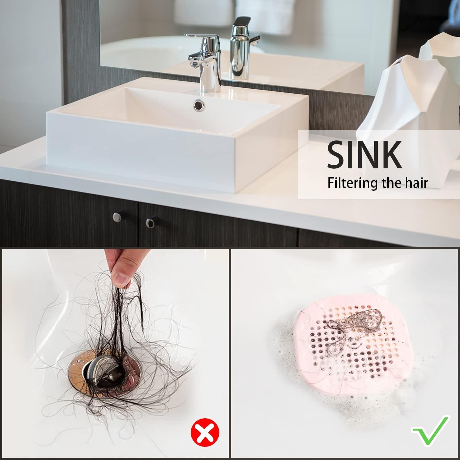 Ordalyne Silicone Drain Hair Catcher — Catches Hair Without Slowing the Drain | 2-Pack, Fits Most Shower & Sink Drains