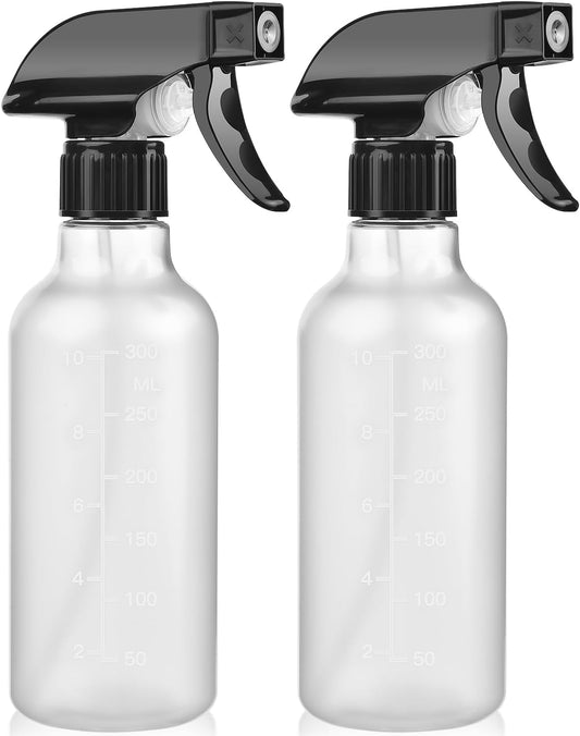 Ordalyne Frosted Spray Bottles — Mist for Plants, Stream for Cleaning, Marked for Mixing | 2-Pack, 10 oz, BPA-Free