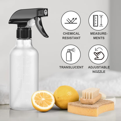 Ordalyne Frosted Spray Bottles — Mist for Plants, Stream for Cleaning, Marked for Mixing | 2-Pack, 10 oz, BPA-Free