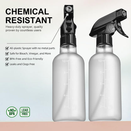 Ordalyne Frosted Spray Bottles — Mist for Plants, Stream for Cleaning, Marked for Mixing | 2-Pack, 10 oz, BPA-Free