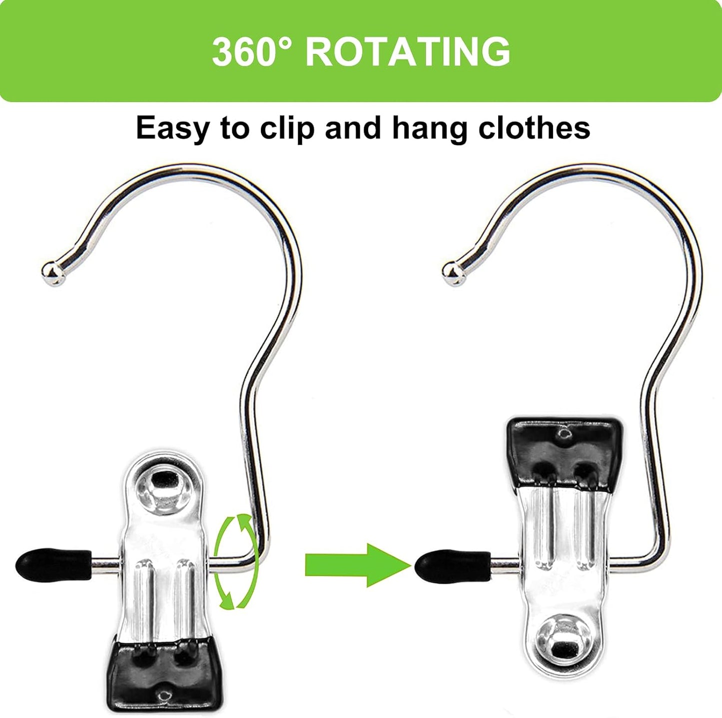 Ordalyne Boot & Laundry Hanger Clips — Clip Boots, Socks & Towels Anywhere, 360° Rotating Hook | 16/30-Pack, Stainless Steel
