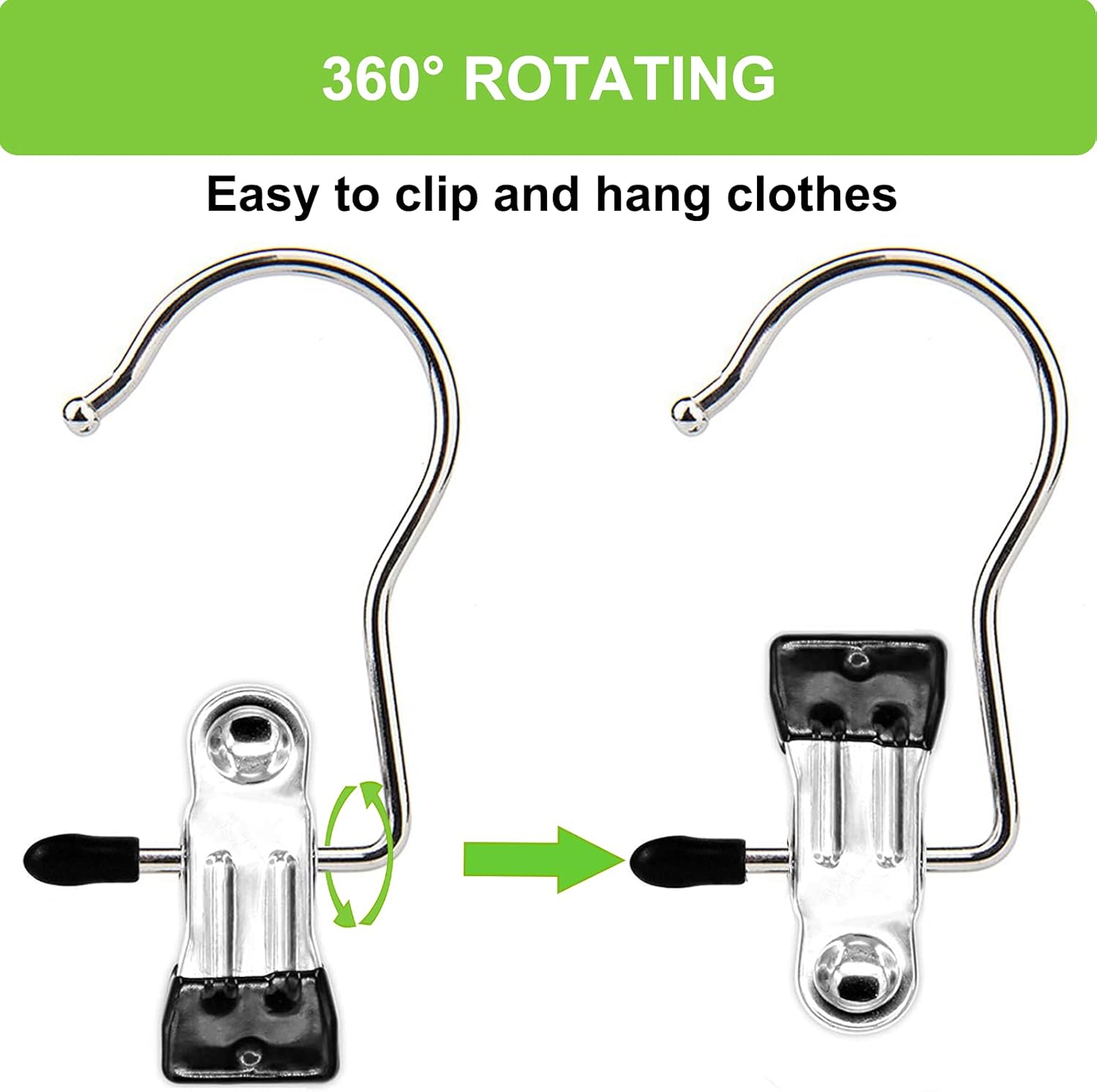 Ordalyne Boot & Laundry Hanger Clips — Clip Boots, Socks & Towels Anywhere, 360° Rotating Hook | 16/30-Pack, Stainless Steel