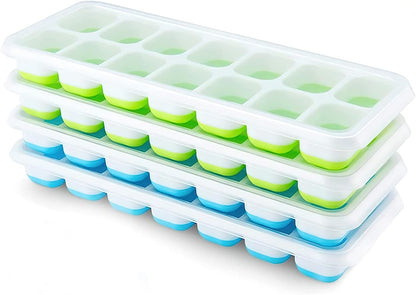 Ordalyne Silicone Ice Cube Trays — Easy-Release 14-Cube Trays with Stackable Lids | 4-Pack, BPA-Free, 56 Cubes