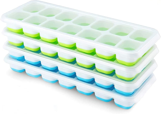 Ordalyne Silicone Ice Cube Trays — Easy-Release 14-Cube Trays with Stackable Lids | 4-Pack, BPA-Free, 56 Cubes