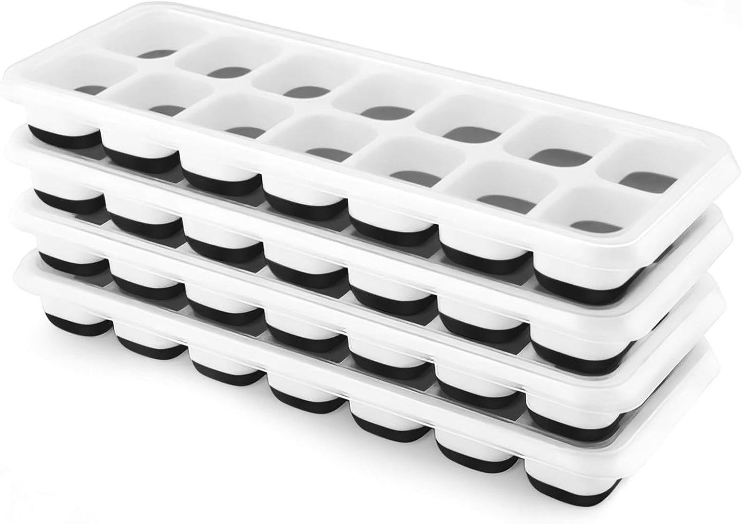 Ordalyne Silicone Ice Cube Trays — Easy-Release 14-Cube Trays with Stackable Lids | 4-Pack, BPA-Free, 56 Cubes