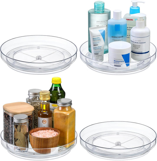 Ordalyne Clear Acrylic Lazy Susan Turntables — Spin to Reach the Back of the Cabinet | 4-Pack, 9-Inch, Non-Skid
