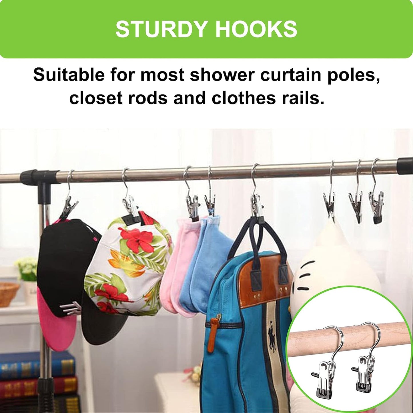 Ordalyne Boot & Laundry Hanger Clips — Clip Boots, Socks & Towels Anywhere, 360° Rotating Hook | 16/30-Pack, Stainless Steel