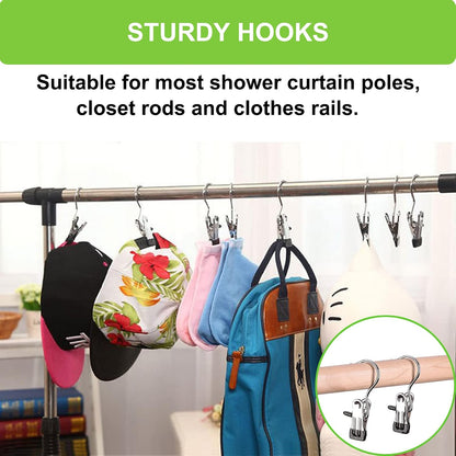 Ordalyne Boot & Laundry Hanger Clips — Clip Boots, Socks & Towels Anywhere, 360° Rotating Hook | 16/30-Pack, Stainless Steel