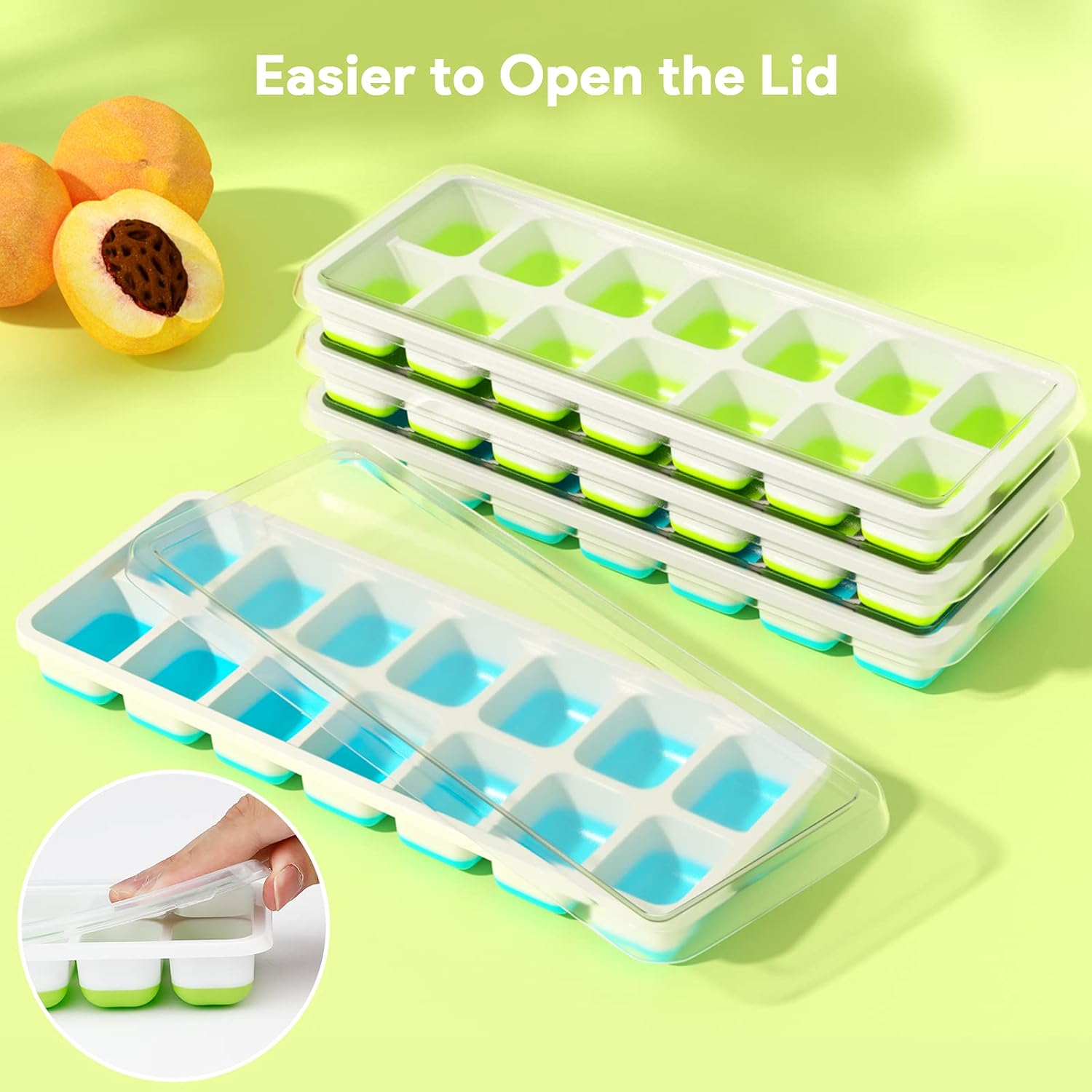 Ordalyne Silicone Ice Cube Trays — Easy-Release 14-Cube Trays with Stackable Lids | 4-Pack, BPA-Free, 56 Cubes