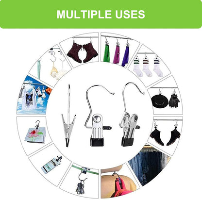 Ordalyne Boot & Laundry Hanger Clips — Clip Boots, Socks & Towels Anywhere, 360° Rotating Hook | 16/30-Pack, Stainless Steel