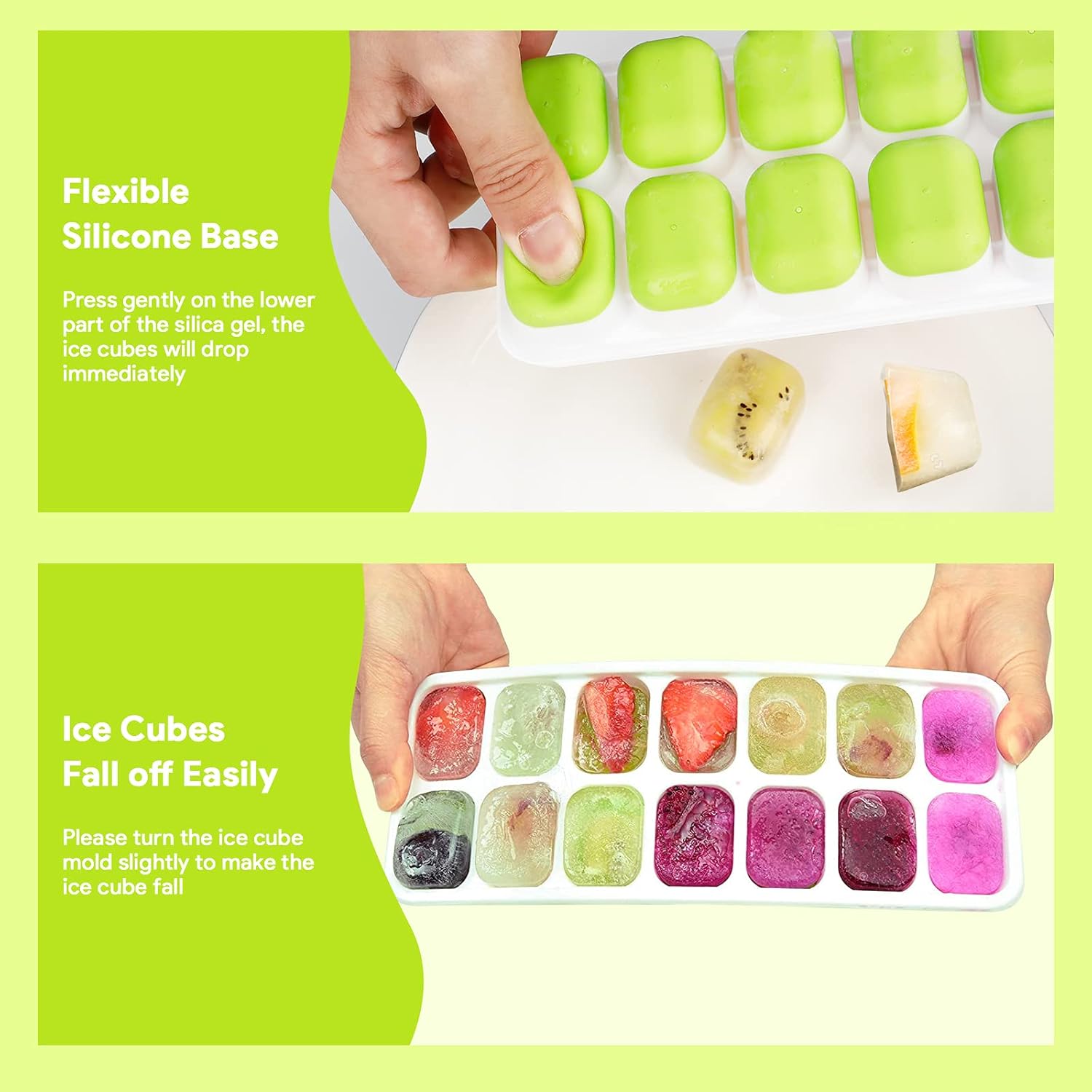 Ordalyne Silicone Ice Cube Trays — Easy-Release 14-Cube Trays with Stackable Lids | 4-Pack, BPA-Free, 56 Cubes