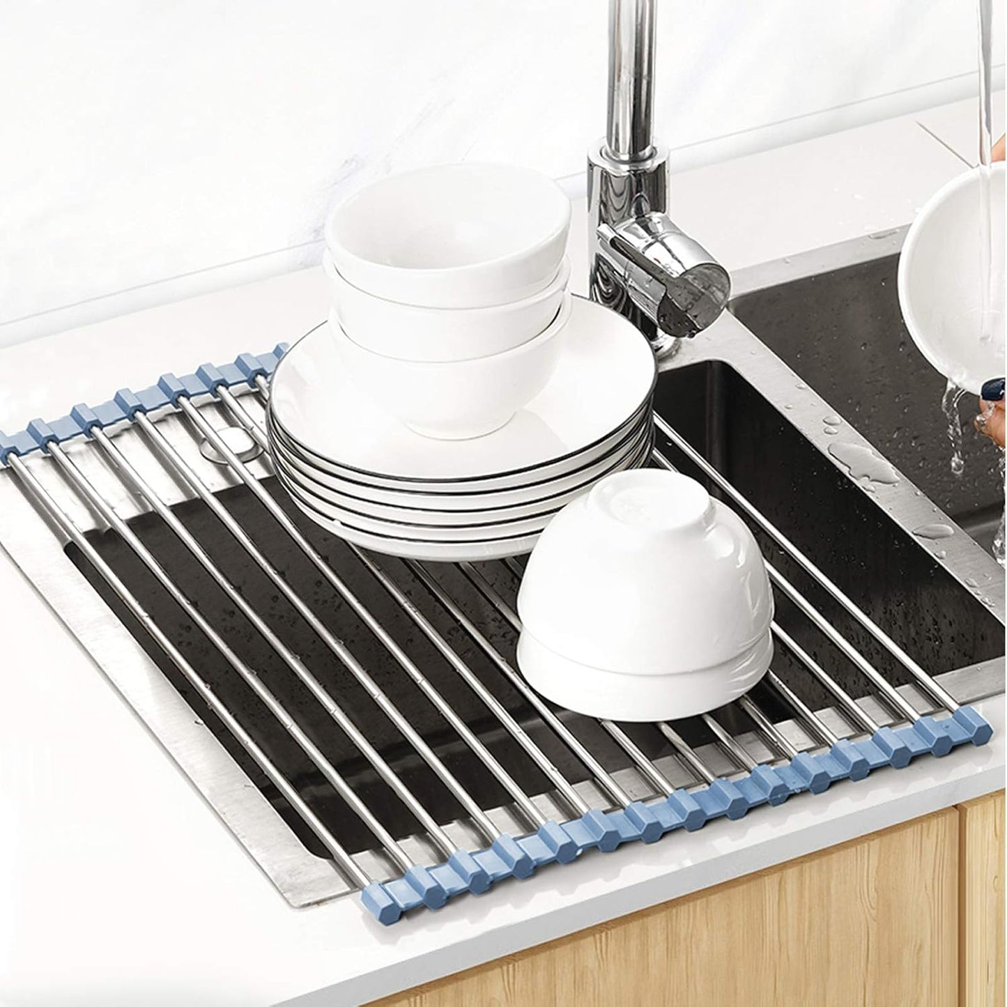 Ordalyne Roll-Up Dish Drying Rack — Rolls Out Over the Sink, Rolls Up to Disappear | Stainless Steel, Heat-Resistant, Multi-Use