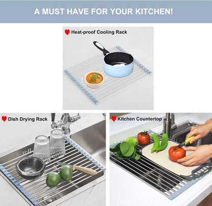 Ordalyne Roll-Up Dish Drying Rack — Rolls Out Over the Sink, Rolls Up to Disappear | Stainless Steel, Heat-Resistant, Multi-Use