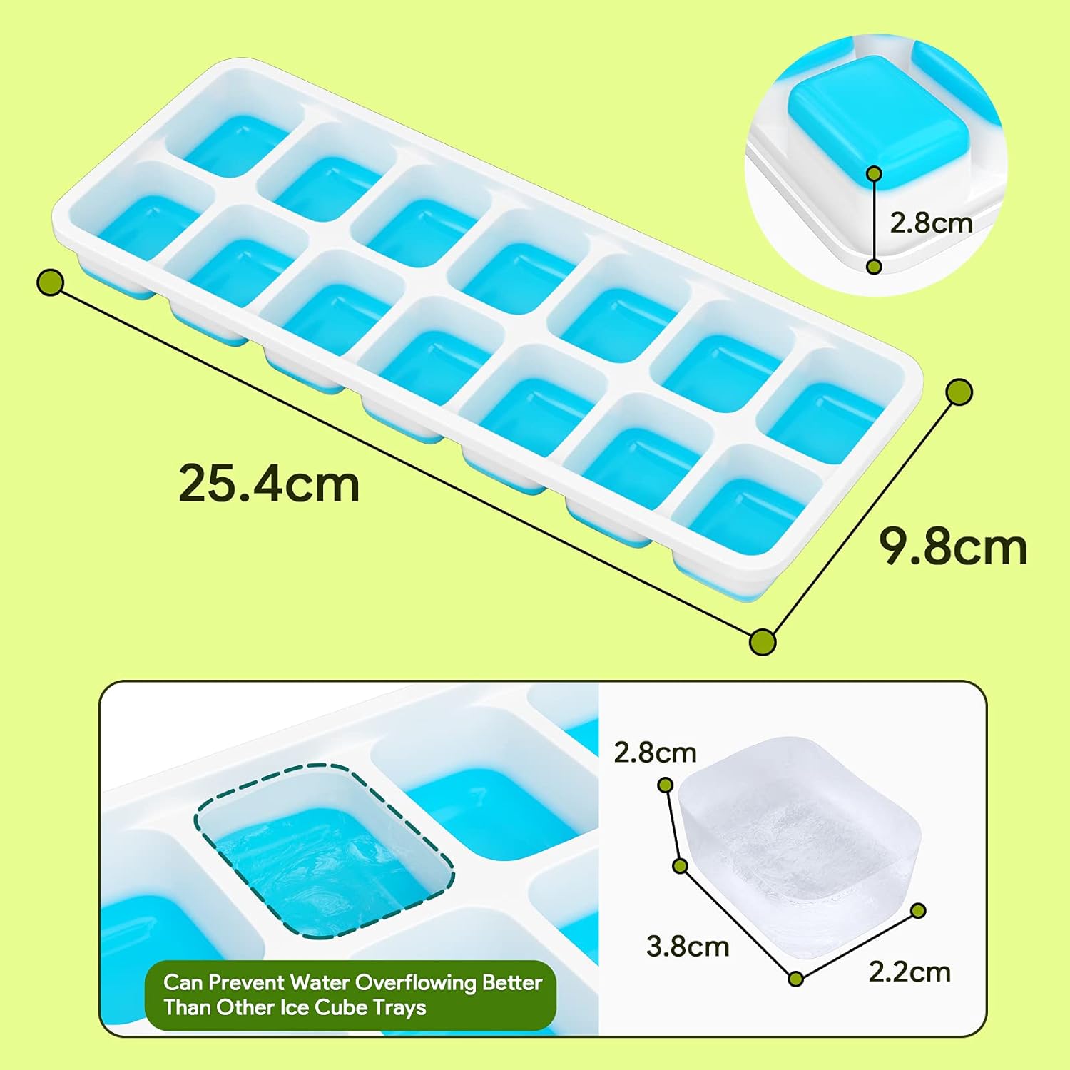 Ordalyne Silicone Ice Cube Trays — Easy-Release 14-Cube Trays with Stackable Lids | 4-Pack, BPA-Free, 56 Cubes
