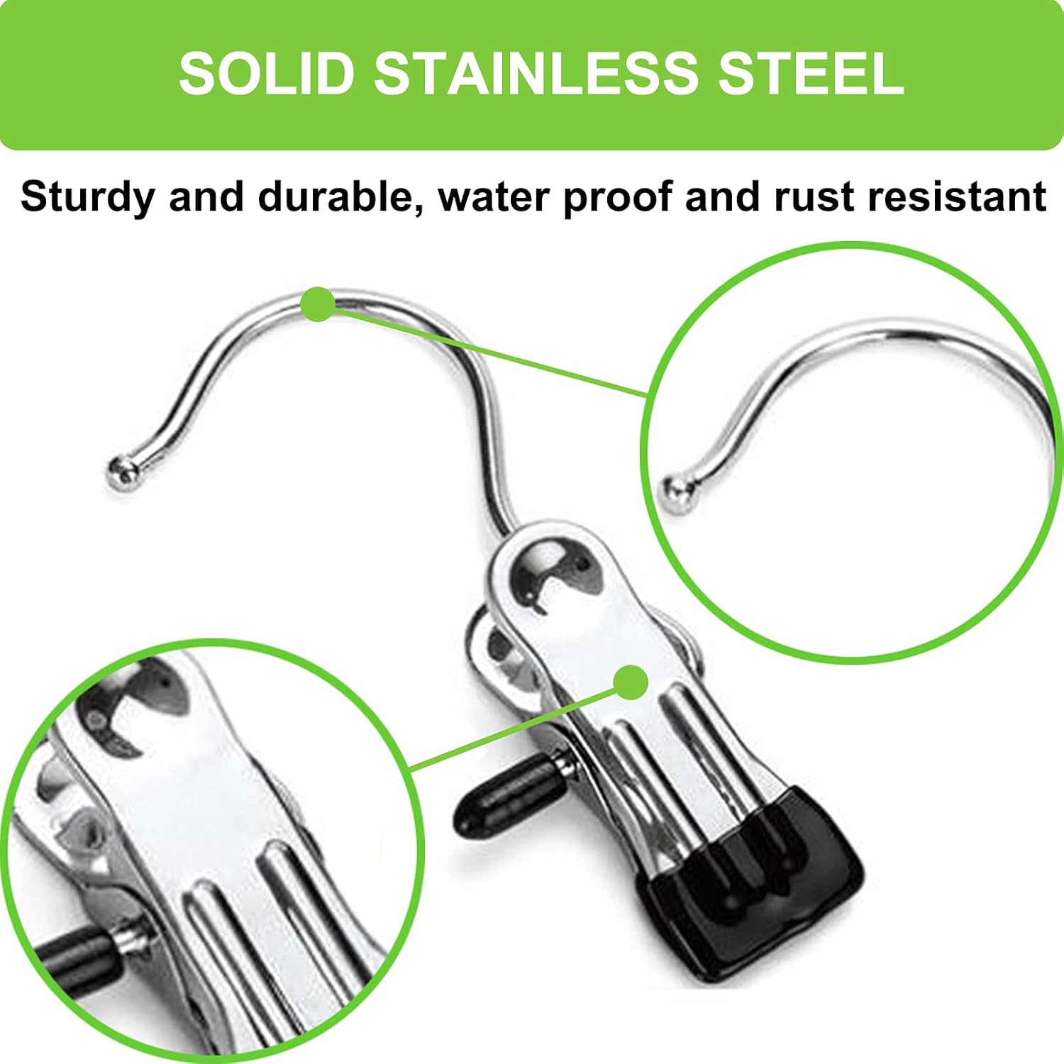 Ordalyne Boot & Laundry Hanger Clips — Clip Boots, Socks & Towels Anywhere, 360° Rotating Hook | 16/30-Pack, Stainless Steel