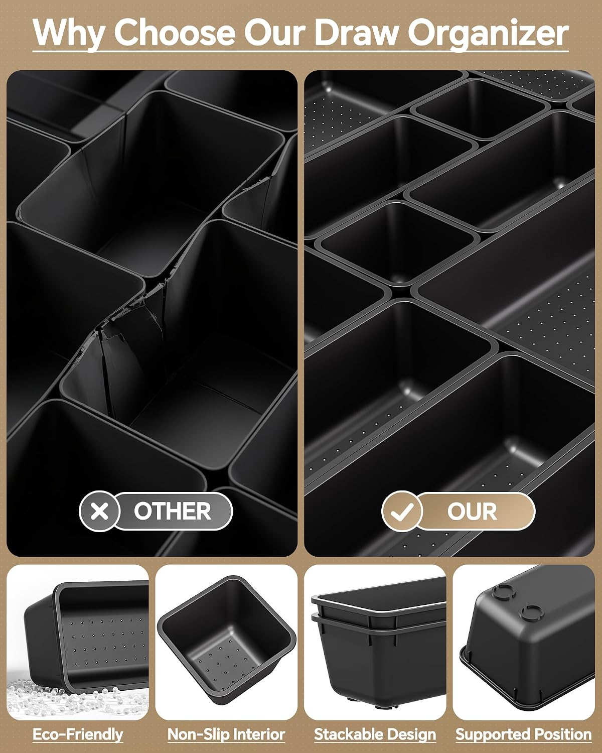Ordalyne 25-Piece Drawer Organizer Set — 4 Sizes to Sort Any Drawer, From Makeup to Utensils | Stackable Trays