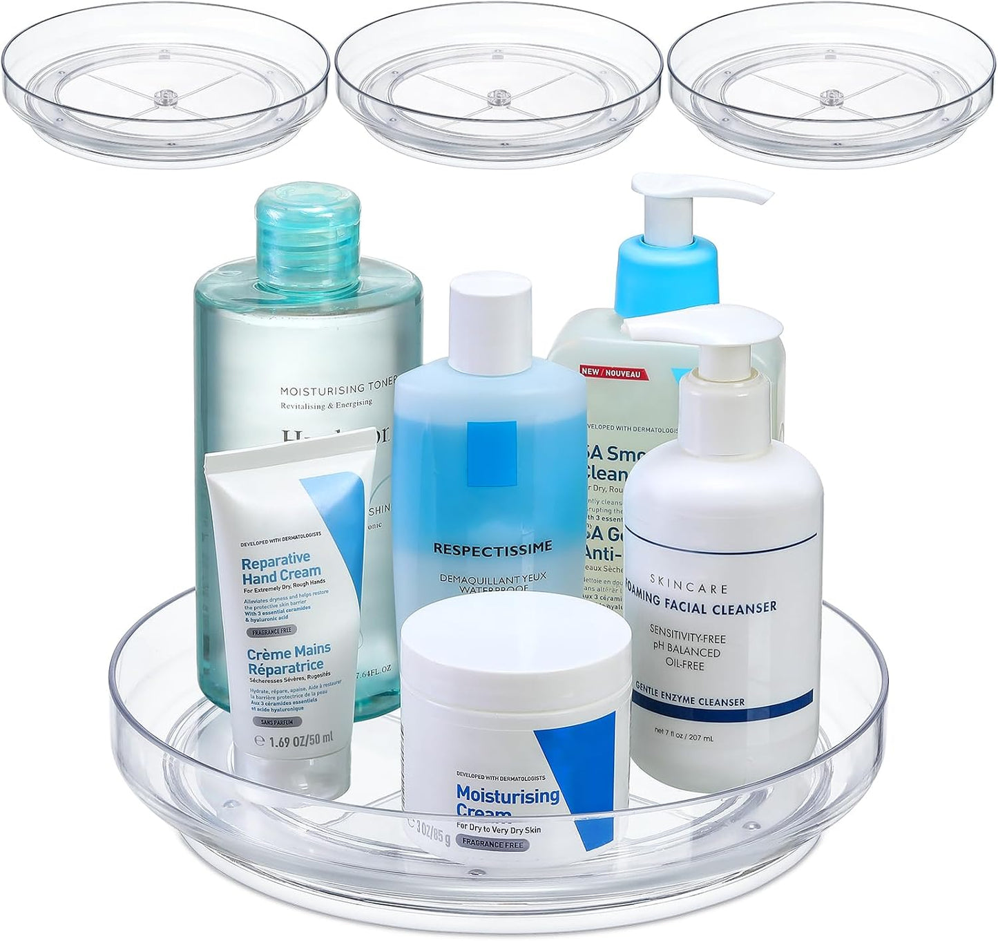 Ordalyne Clear Acrylic Lazy Susan Turntables — Spin to Reach the Back of the Cabinet | 4-Pack, 9-Inch, Non-Skid