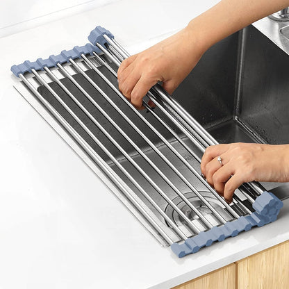 Ordalyne Roll-Up Dish Drying Rack — Rolls Out Over the Sink, Rolls Up to Disappear | Stainless Steel, Heat-Resistant, Multi-Use