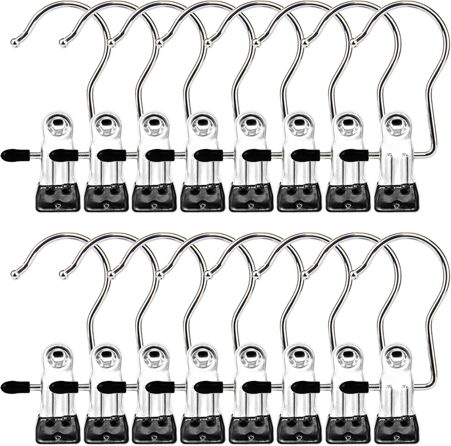 Ordalyne Boot & Laundry Hanger Clips — Clip Boots, Socks & Towels Anywhere, 360° Rotating Hook | 16/30-Pack, Stainless Steel