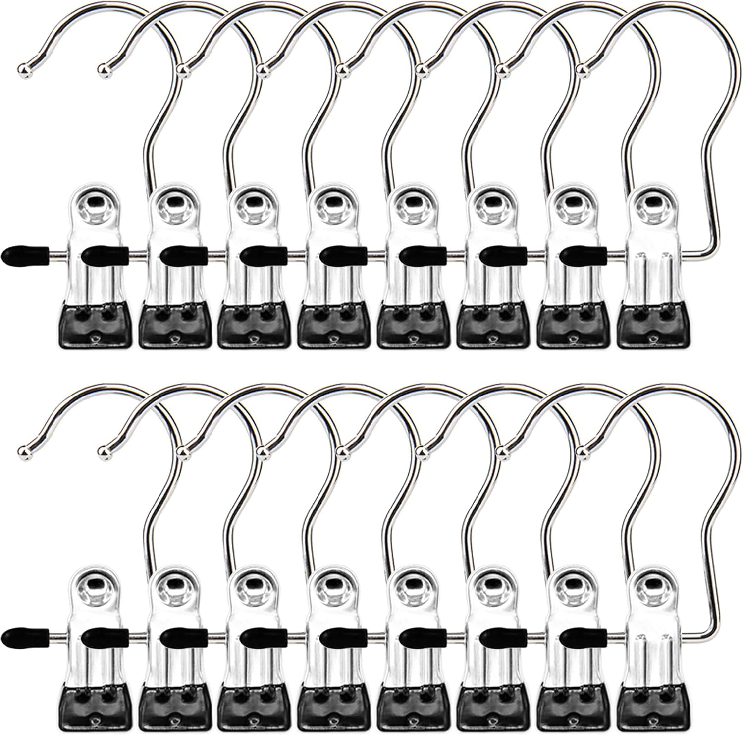 Ordalyne Boot & Laundry Hanger Clips — Clip Boots, Socks & Towels Anywhere, 360° Rotating Hook | 16/30-Pack, Stainless Steel