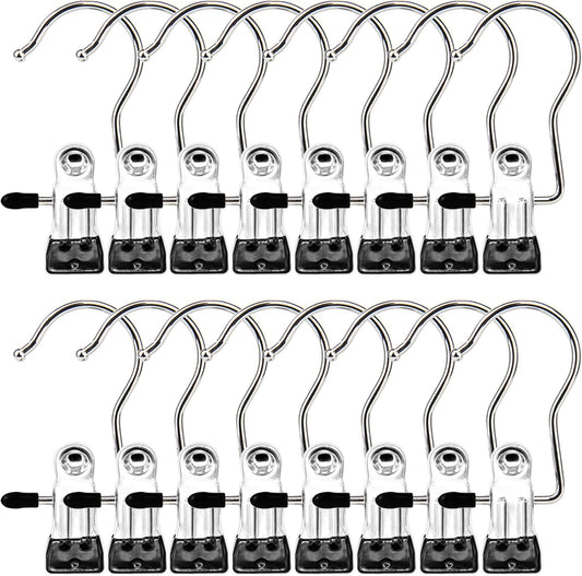 Ordalyne Boot & Laundry Hanger Clips — Clip Boots, Socks & Towels Anywhere, 360° Rotating Hook | 16/30-Pack, Stainless Steel