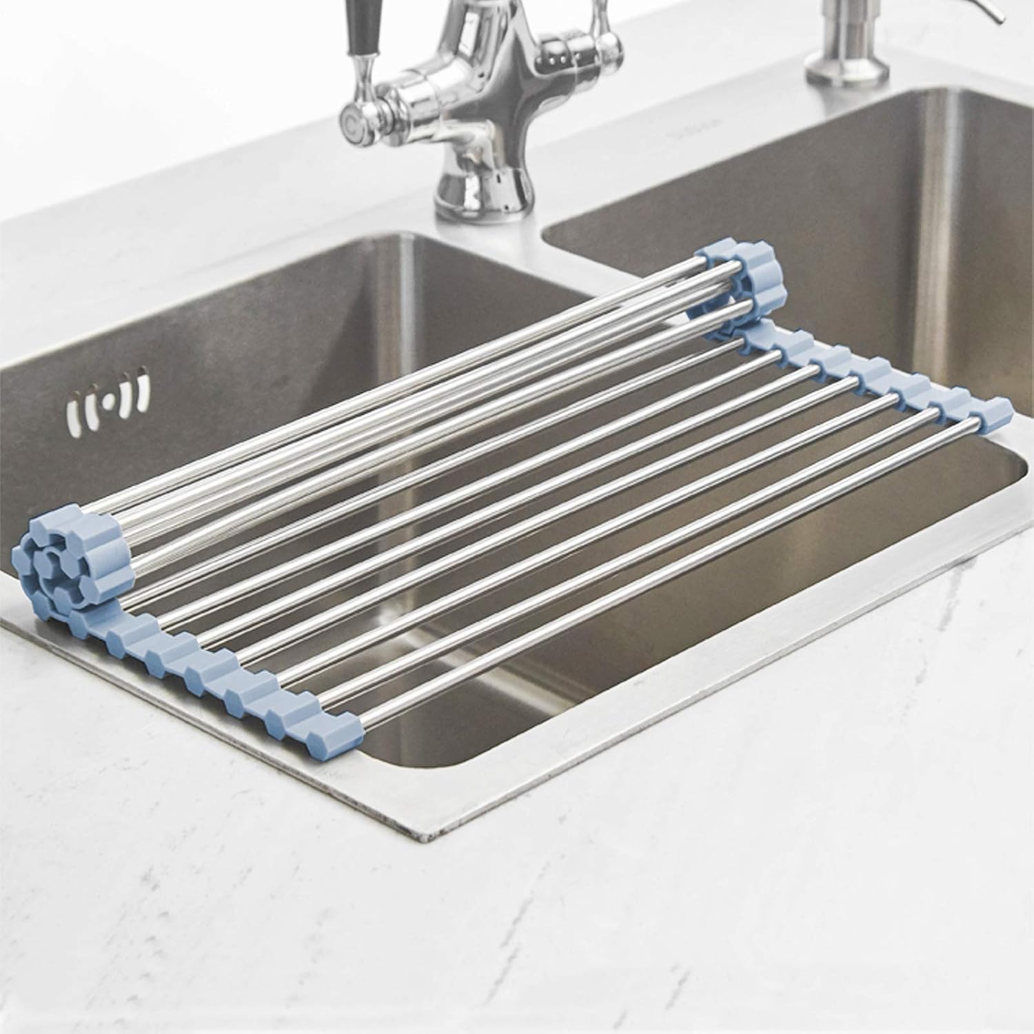 Ordalyne Roll-Up Dish Drying Rack — Rolls Out Over the Sink, Rolls Up to Disappear | Stainless Steel, Heat-Resistant, Multi-Use