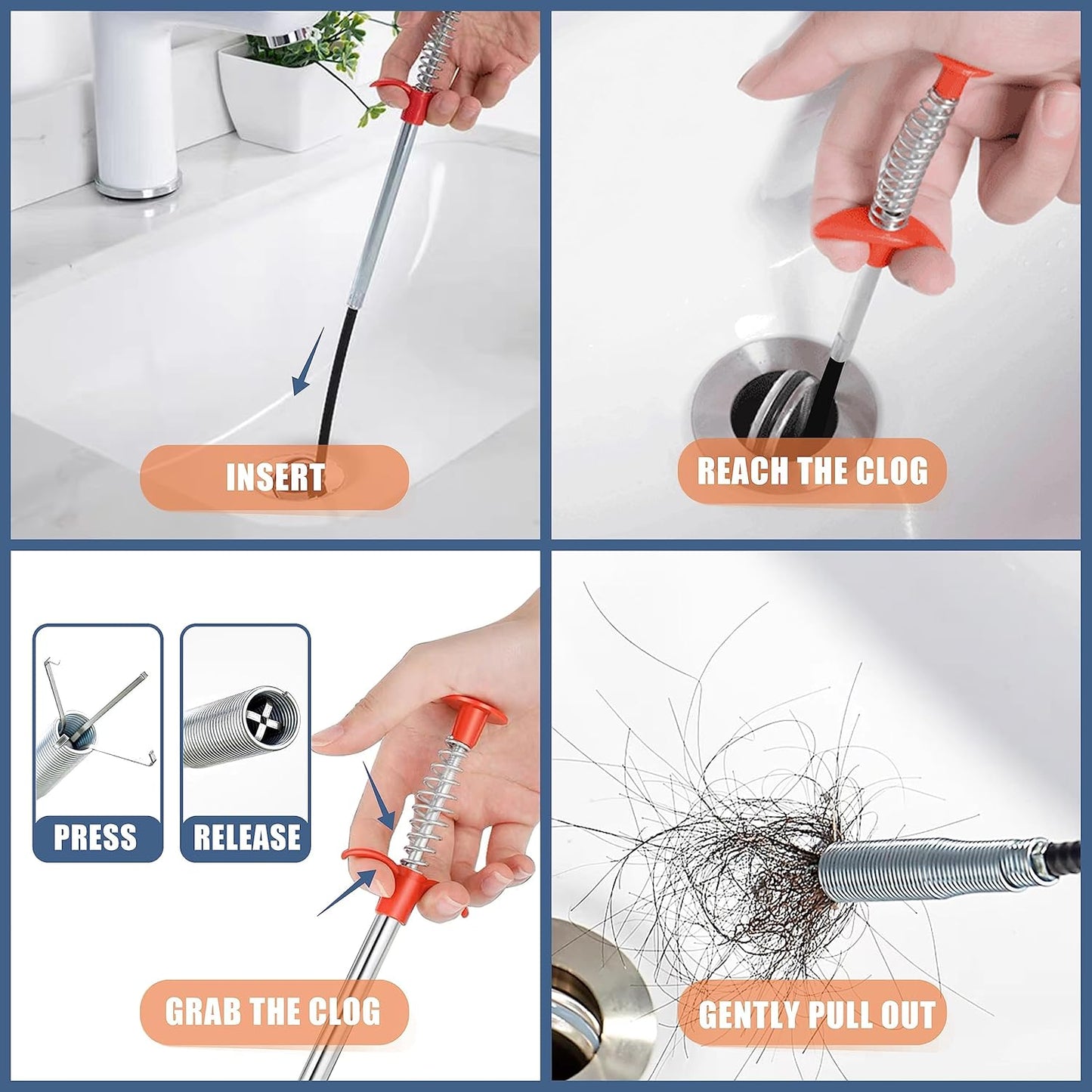 Ordalyne Drain Clog & Hair Remover Tool Set — Reaches Deep to Pull Out the Clog | 9-Piece: 35.5" Grabber, Drain Snakes & Brushes