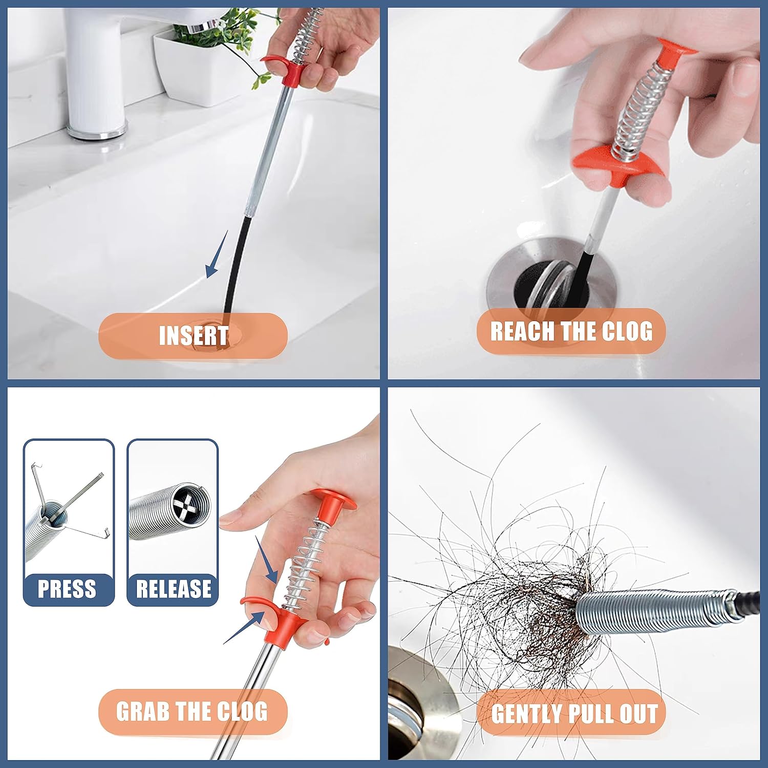 Ordalyne Drain Clog & Hair Remover Tool Set — Reaches Deep to Pull Out the Clog | 9-Piece: 35.5" Grabber, Drain Snakes & Brushes