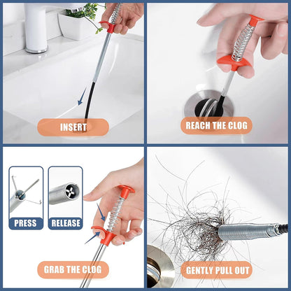 Ordalyne Drain Clog & Hair Remover Tool Set — Reaches Deep to Pull Out the Clog | 9-Piece: 35.5" Grabber, Drain Snakes & Brushes