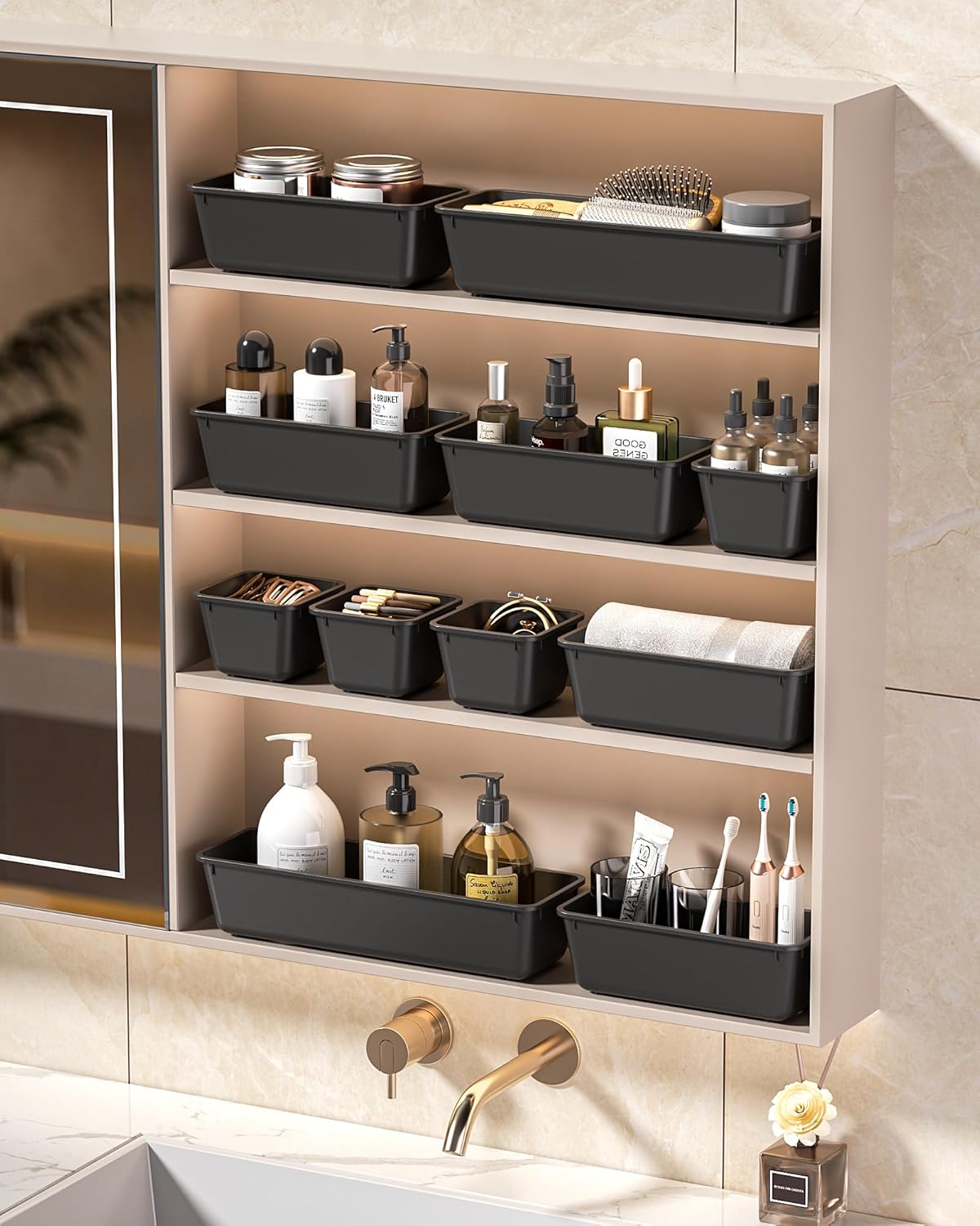 Ordalyne 25-Piece Drawer Organizer Set — 4 Sizes to Sort Any Drawer, From Makeup to Utensils | Stackable Trays