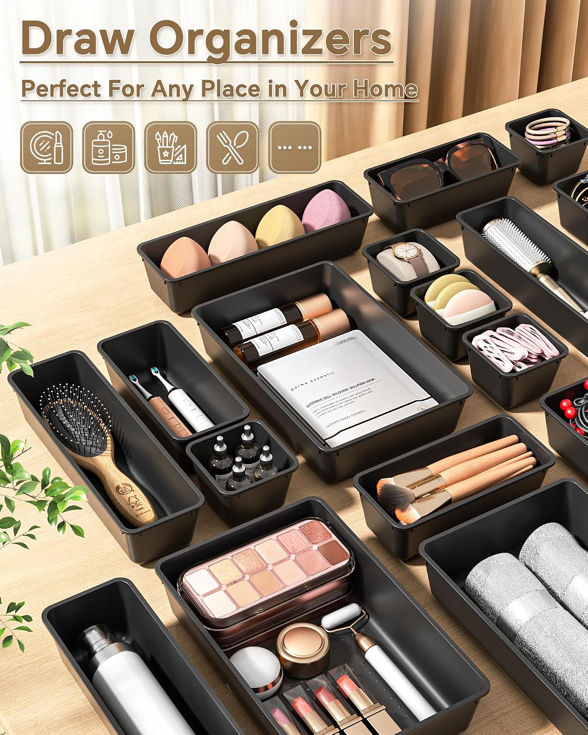 Ordalyne 25-Piece Drawer Organizer Set — 4 Sizes to Sort Any Drawer, From Makeup to Utensils | Stackable Trays