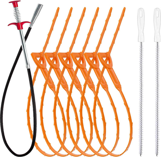 Ordalyne Drain Clog & Hair Remover Tool Set — Reaches Deep to Pull Out the Clog | 9-Piece: 35.5" Grabber, Drain Snakes & Brushes