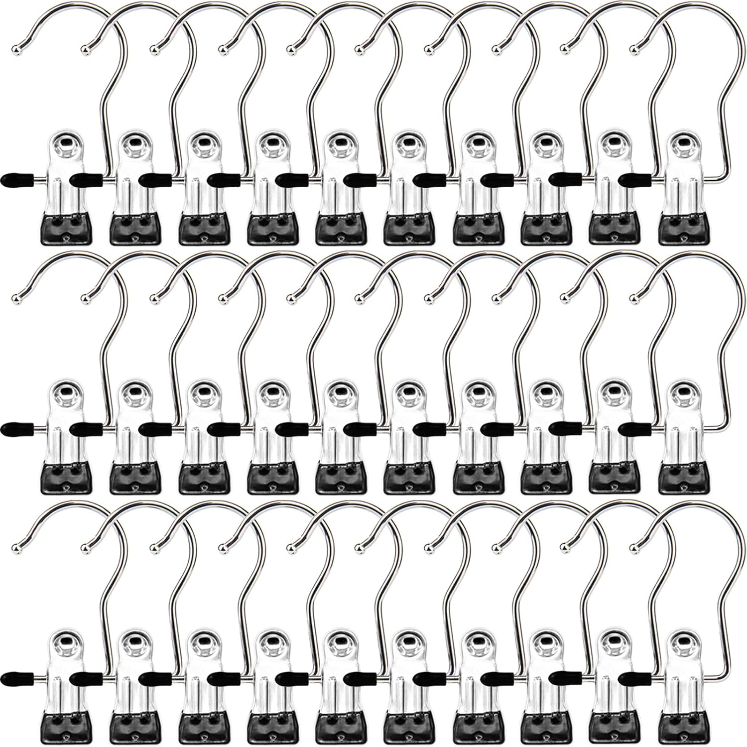 Ordalyne Boot & Laundry Hanger Clips — Clip Boots, Socks & Towels Anywhere, 360° Rotating Hook | 16/30-Pack, Stainless Steel