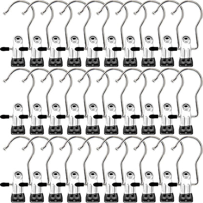 Ordalyne Boot & Laundry Hanger Clips — Clip Boots, Socks & Towels Anywhere, 360° Rotating Hook | 16/30-Pack, Stainless Steel