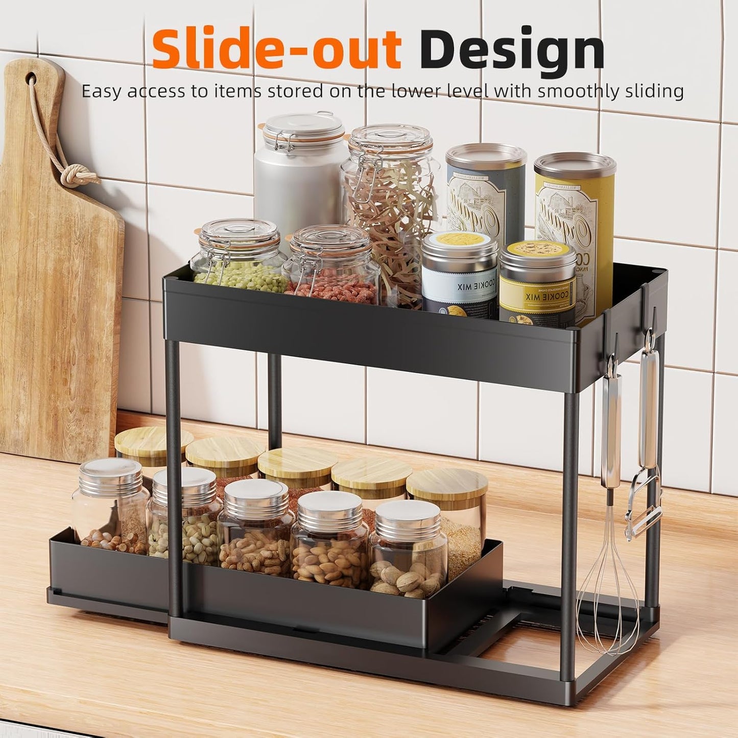Ordalyne 2-Tier Under-Sink Organizer — Pull-Out Drawers That Fit Around the Pipes | 2-Pack, Black, No-Tool Setup