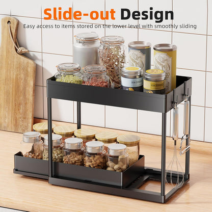 Ordalyne 2-Tier Under-Sink Organizer — Pull-Out Drawers That Fit Around the Pipes | 2-Pack, Black, No-Tool Setup