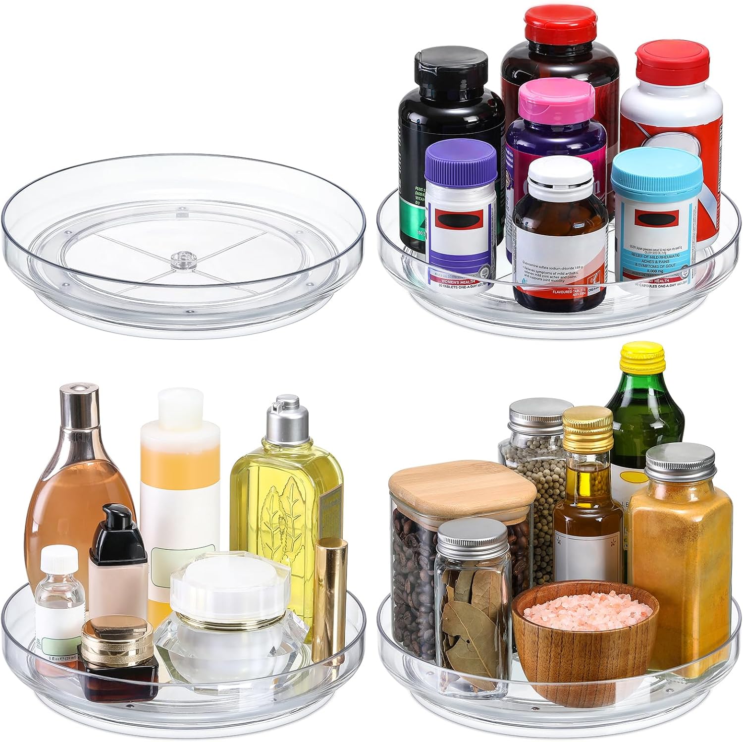 Ordalyne Clear Acrylic Lazy Susan Turntables — Spin to Reach the Back of the Cabinet | 4-Pack, 9-Inch, Non-Skid