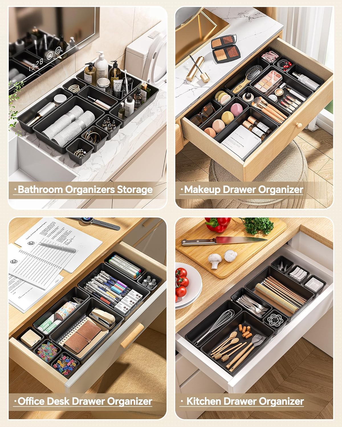 Ordalyne 25-Piece Drawer Organizer Set — 4 Sizes to Sort Any Drawer, From Makeup to Utensils | Stackable Trays