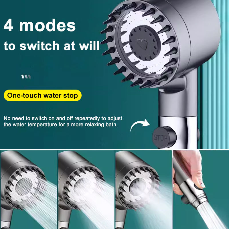 Ordalyne High-Pressure Filtered Shower Head – Handheld with 4 Spray Modes, Pause Switch, Hose & 5 Replaceable Sediment Filters