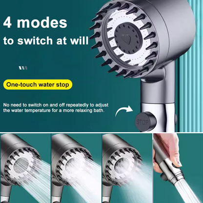 Ordalyne High-Pressure Filtered Shower Head – Handheld with 4 Spray Modes, Pause Switch, Hose & 5 Replaceable Sediment Filters