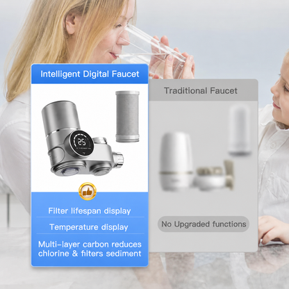 Ordalyne Faucet Water Filter for Sink — Reduces Chlorine, Taste & Odor | Smart LED Filter-Life Display, Fits Standard Faucets